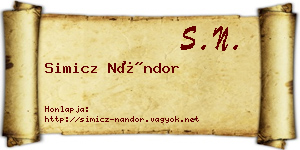 Simicz Nándor névjegykártya